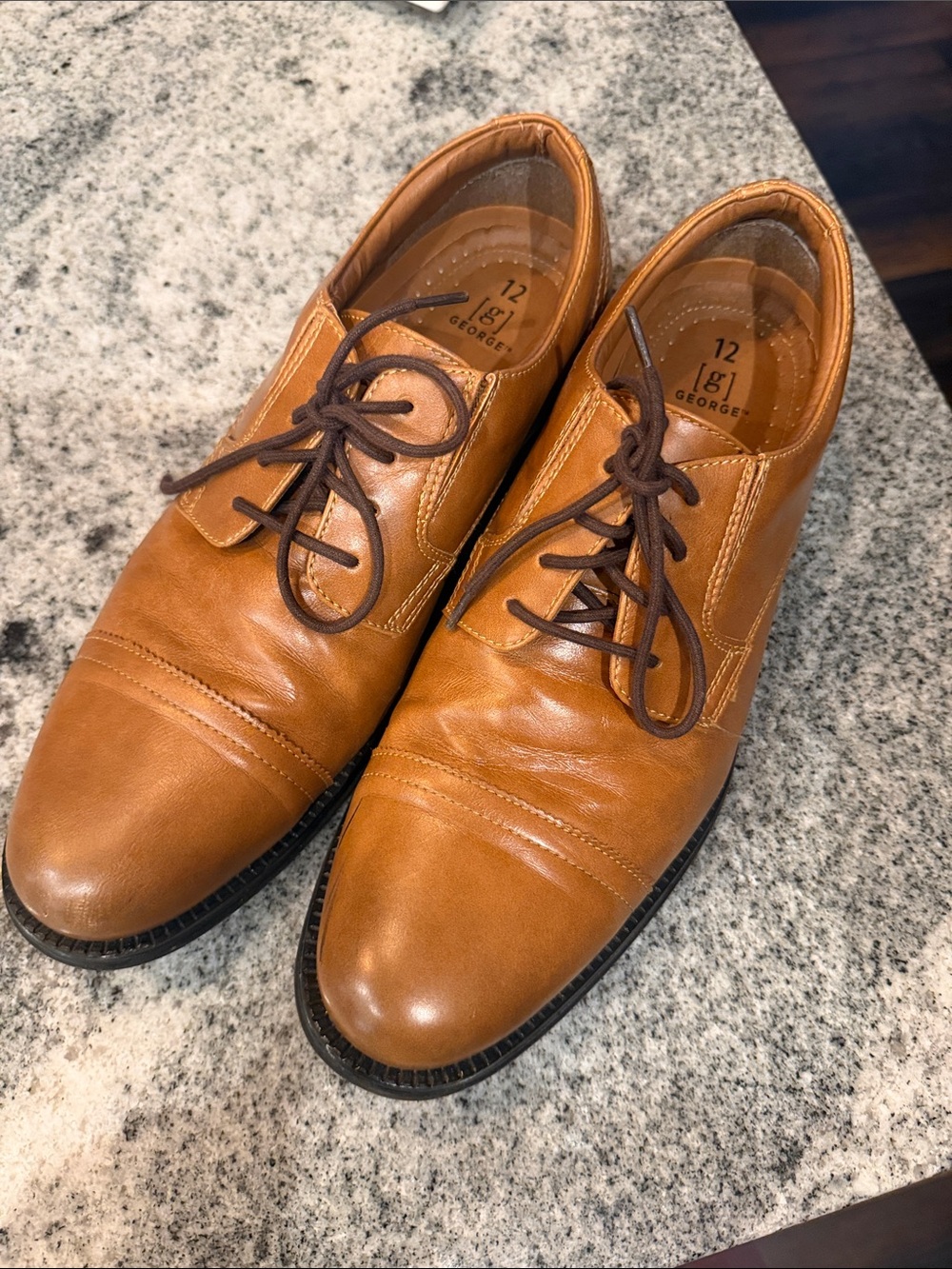 George Men's Tan/Brown Leather Cap-Toe Oxfords
